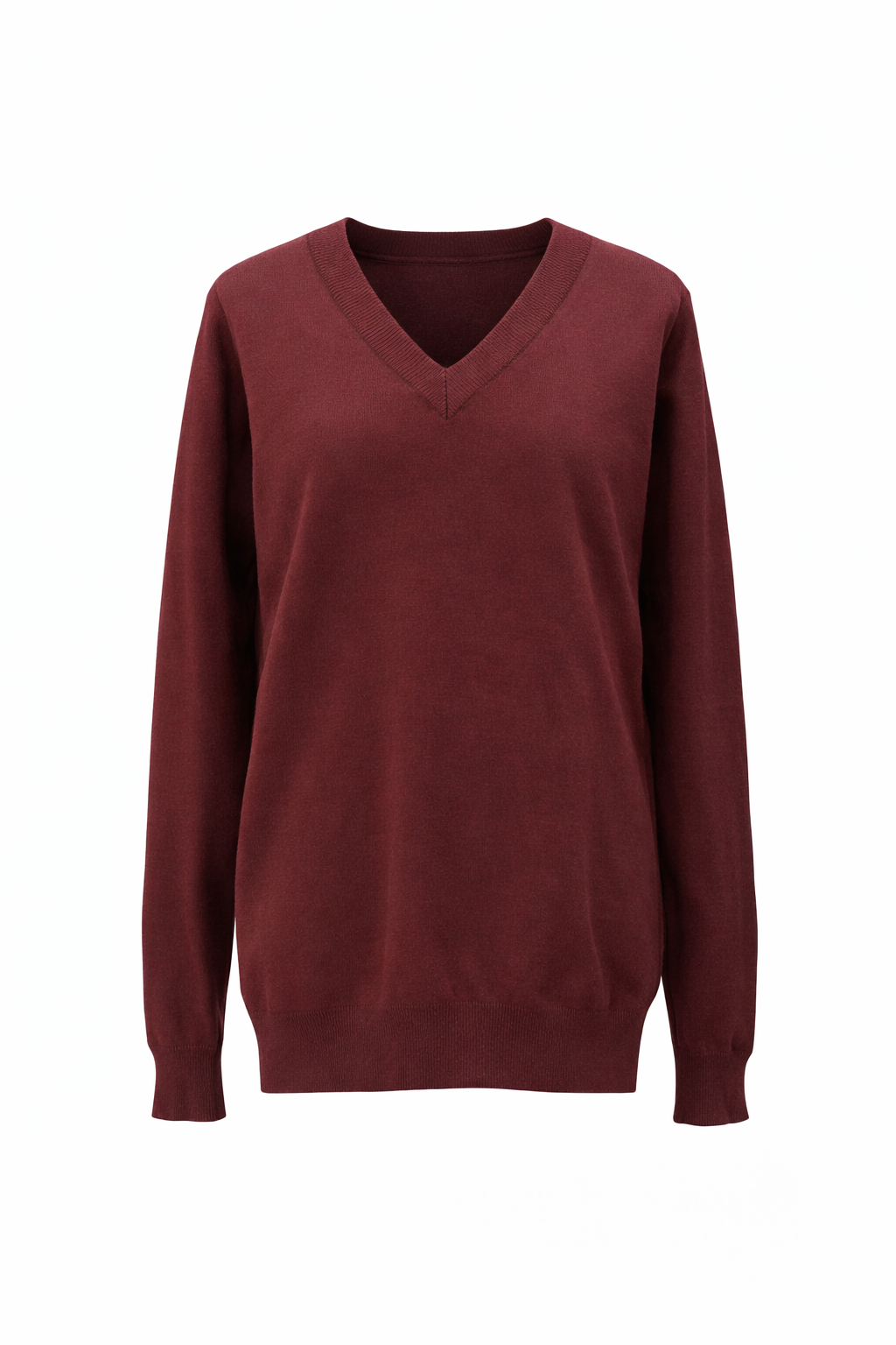 Plain Burgundy Knitted V-Neck Pullover