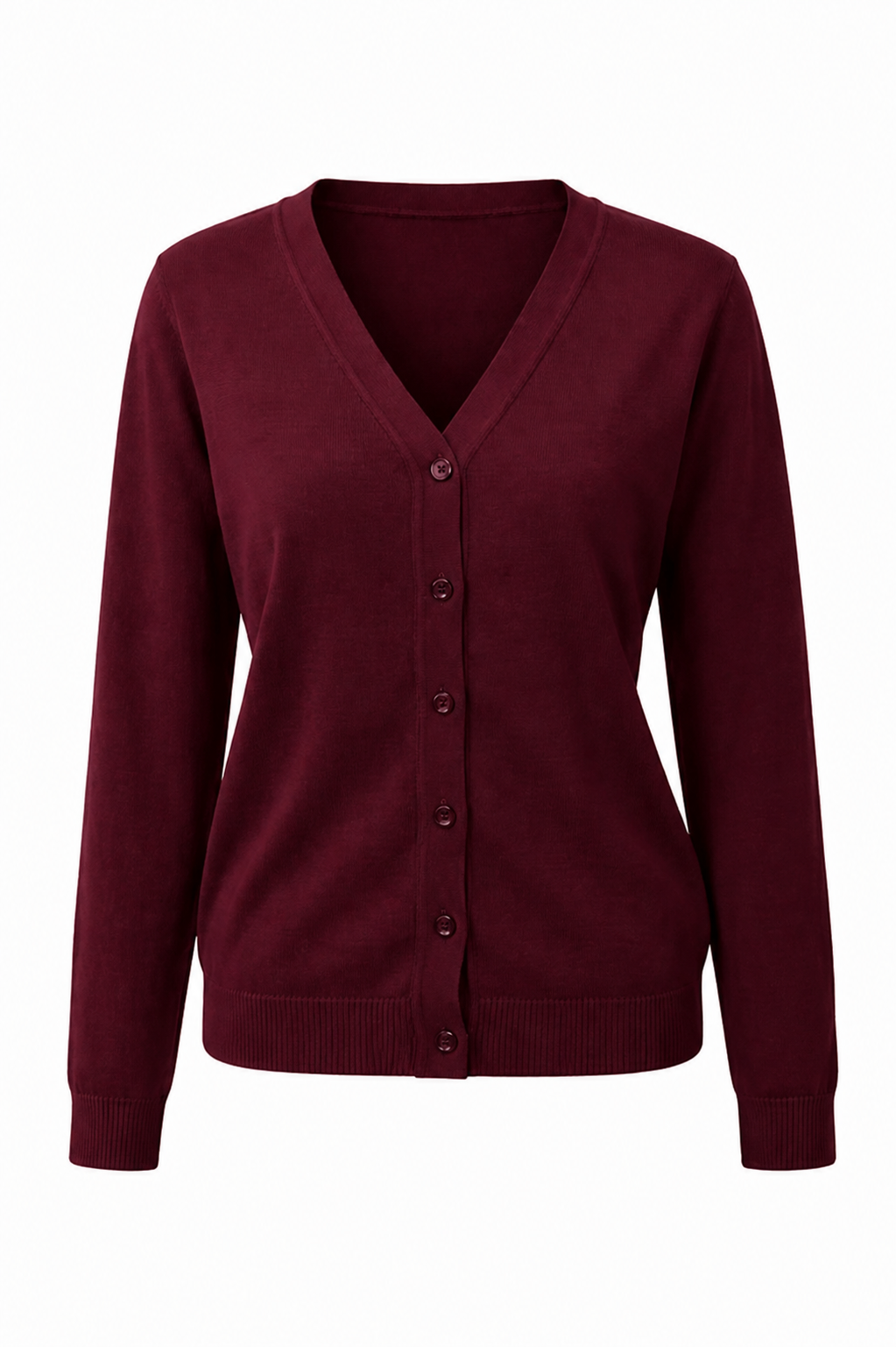 Plain Burgundy Knitted Cardigan