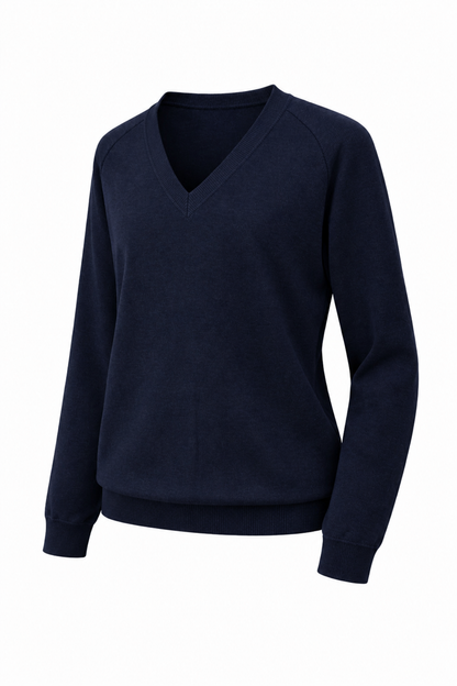 Plain Navy Knitted V- Neck Pullover