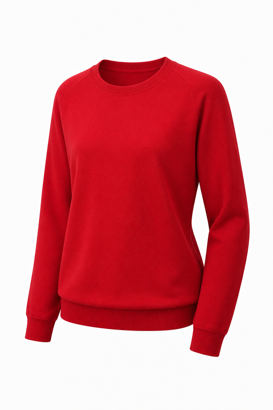 Plain Red Knitted Crew Neck Pullover