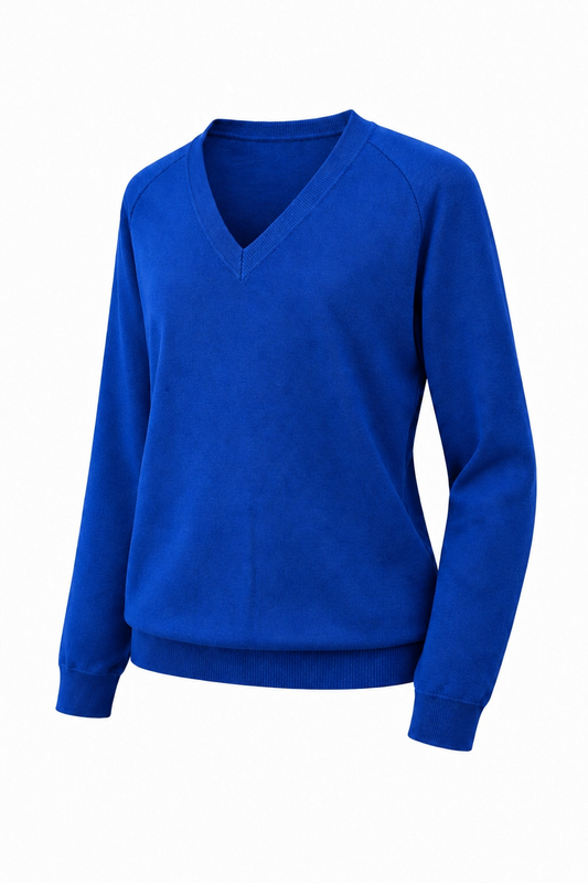 Plain Royal Knitted V-Neck Pullover