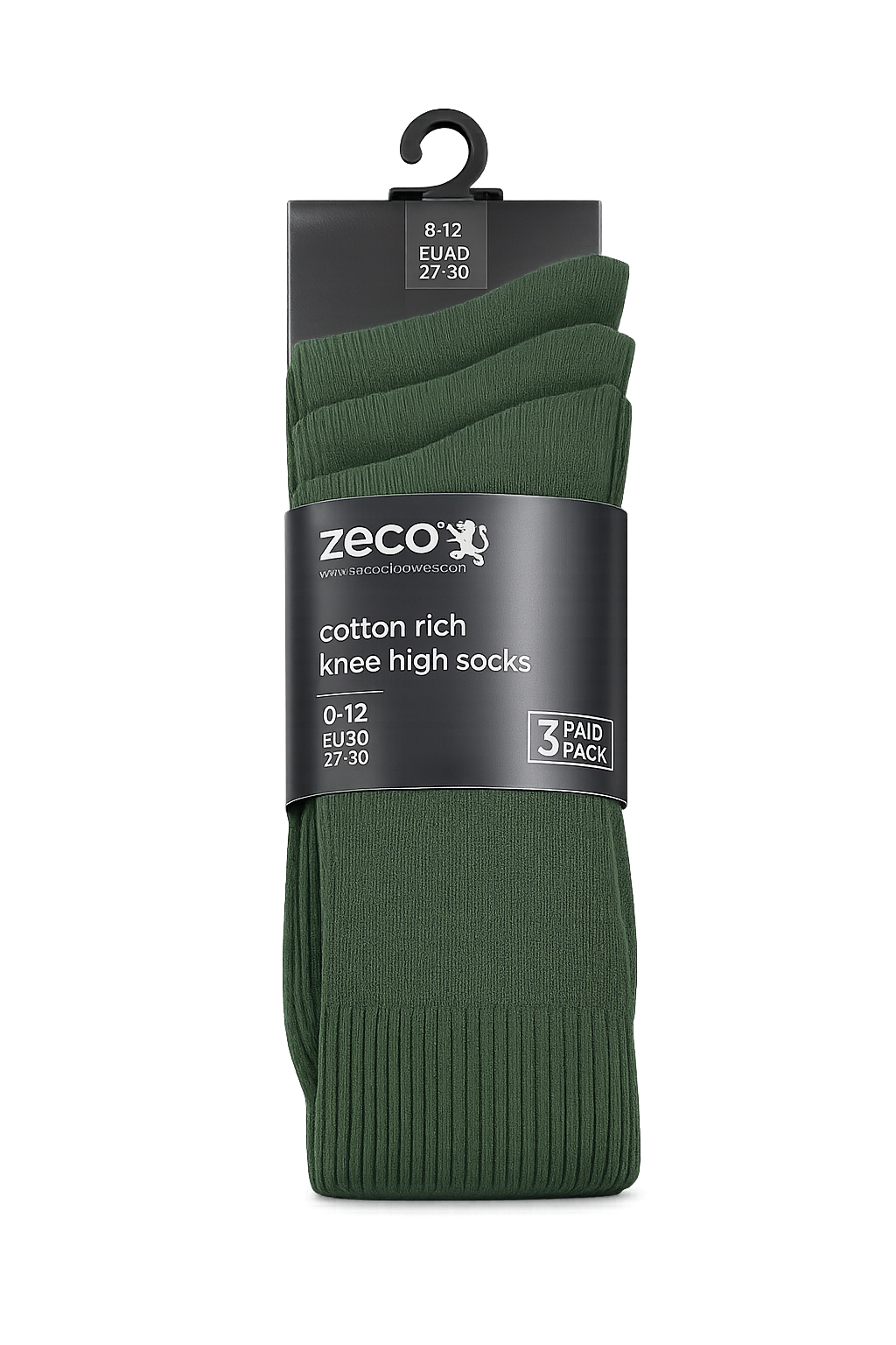 Zeco Knee High Socks Bottle Green 3PK