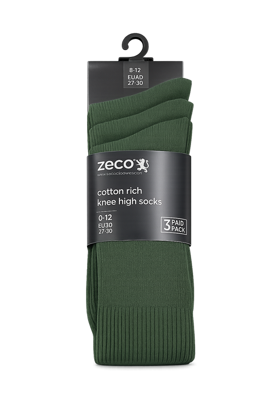 Zeco Knee High Socks Bottle Green 3PK